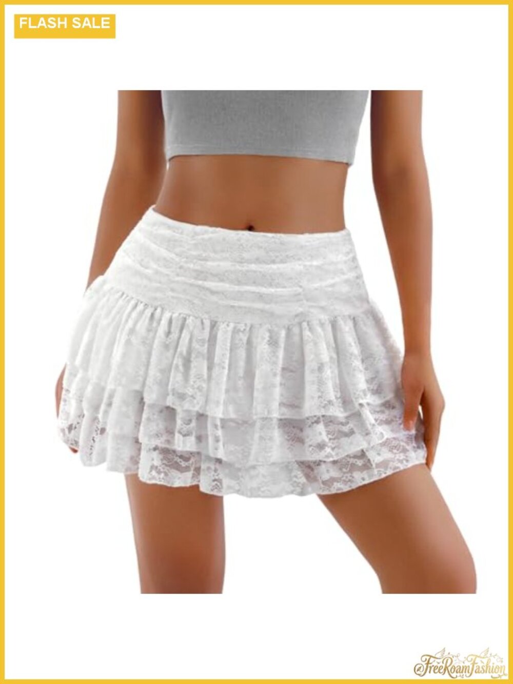 Women's Lace Mini Skirt with Shorts Mesh Layered Ruffle A-Line Skort